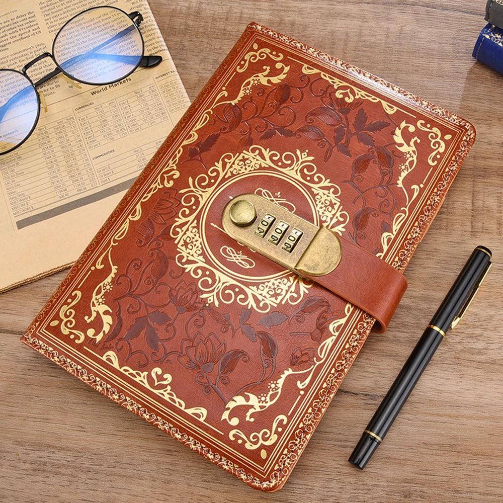 New A5 Retro Password Notebook With Lock Diary Book Student Vintage Sub Supplies