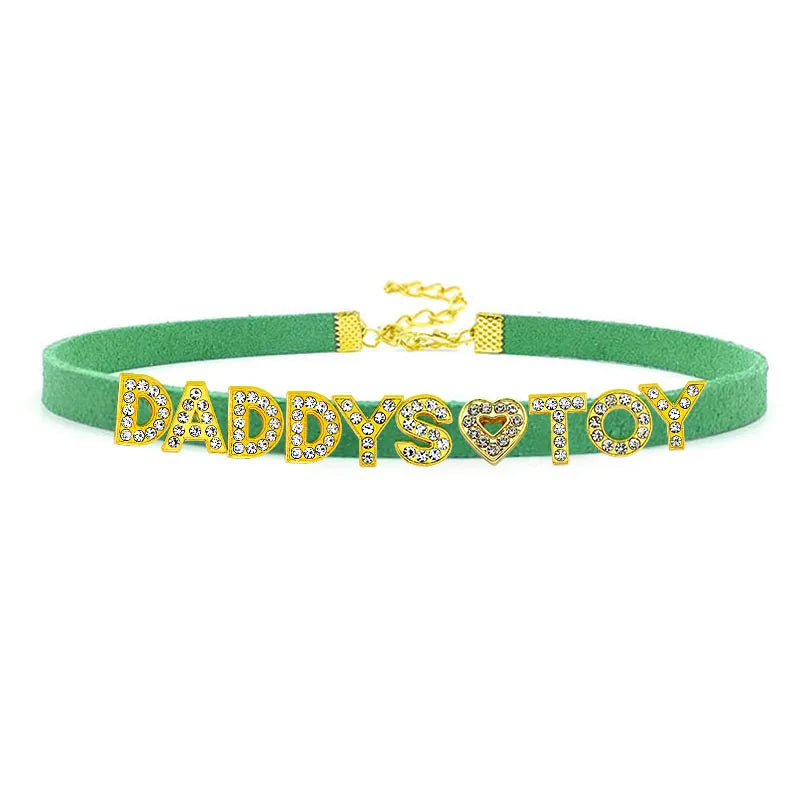 Sexy Gold Color Letters Daddys Toy Choker Collar Necklace Men Women Ddlg Role Age Play Suede Leather Chocker Cosplay Jew