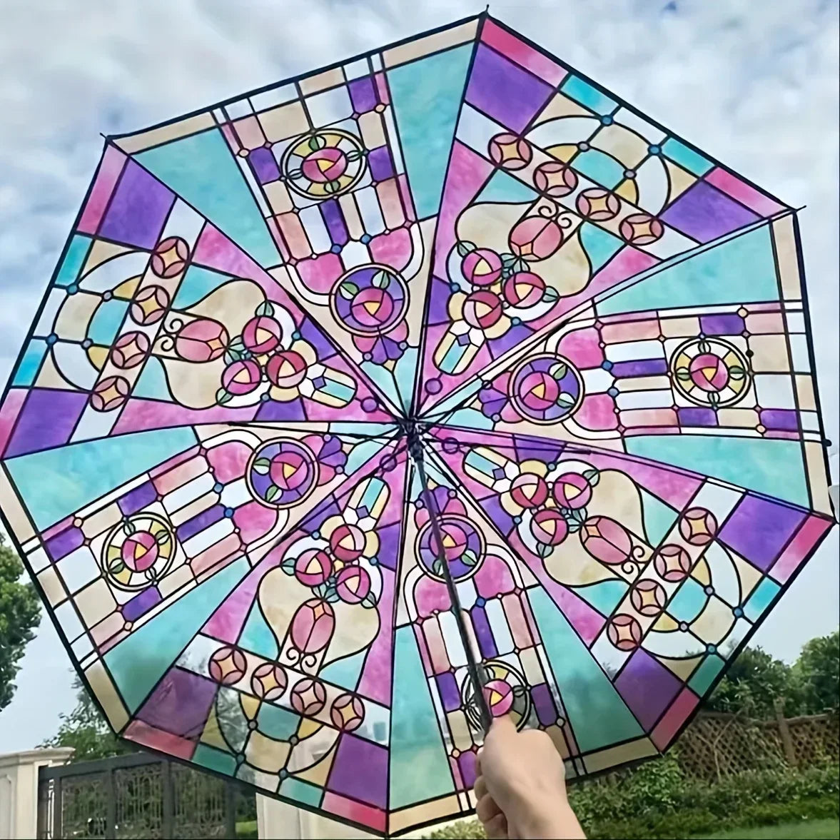 British Wind Rainforest Arch Transparent Umbrella Stained Glass Long Handle Automatic Large Romantic Sunny
