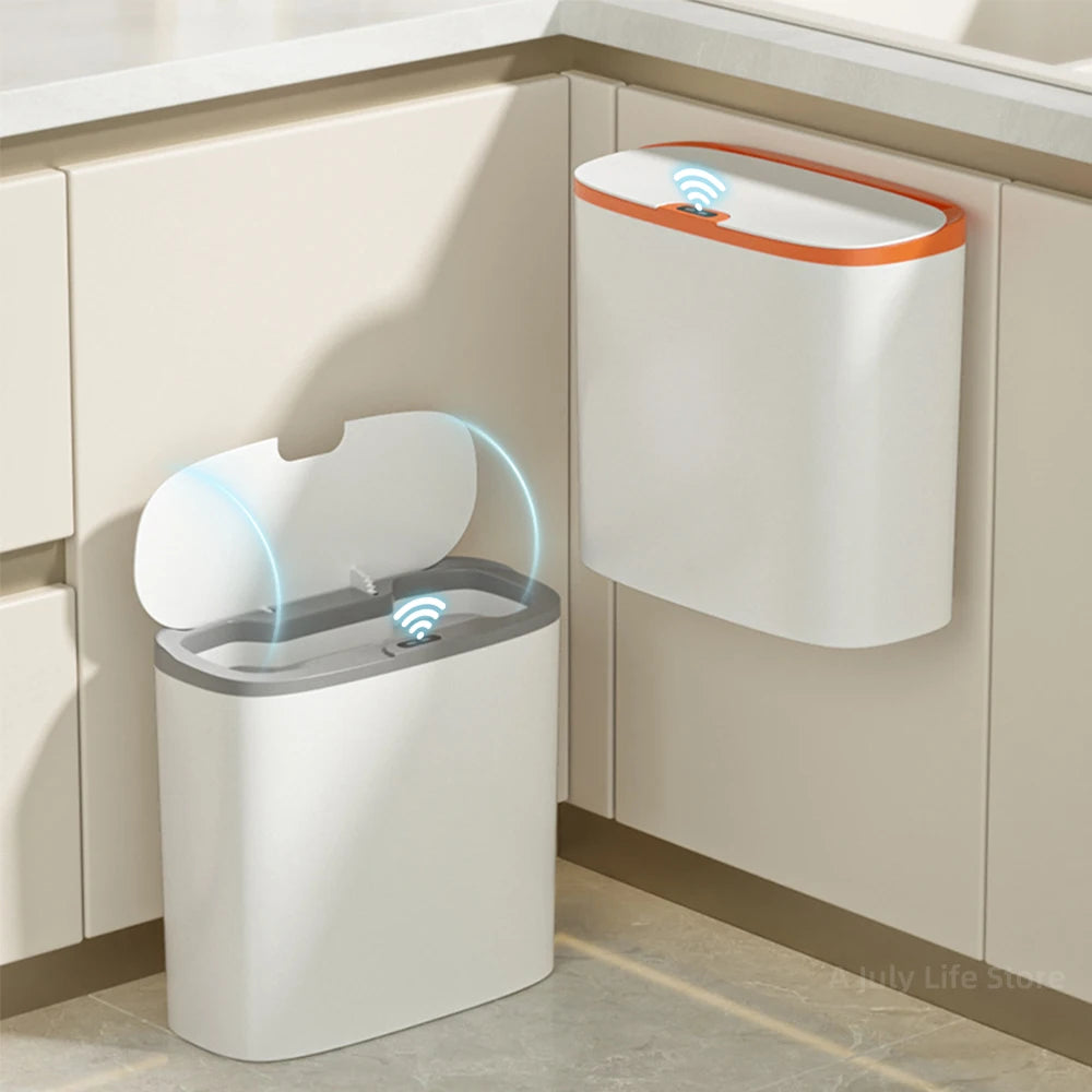 Wall Mounted 14L Smart Sensor Waterproof Electric Trash Can Waste Bin White