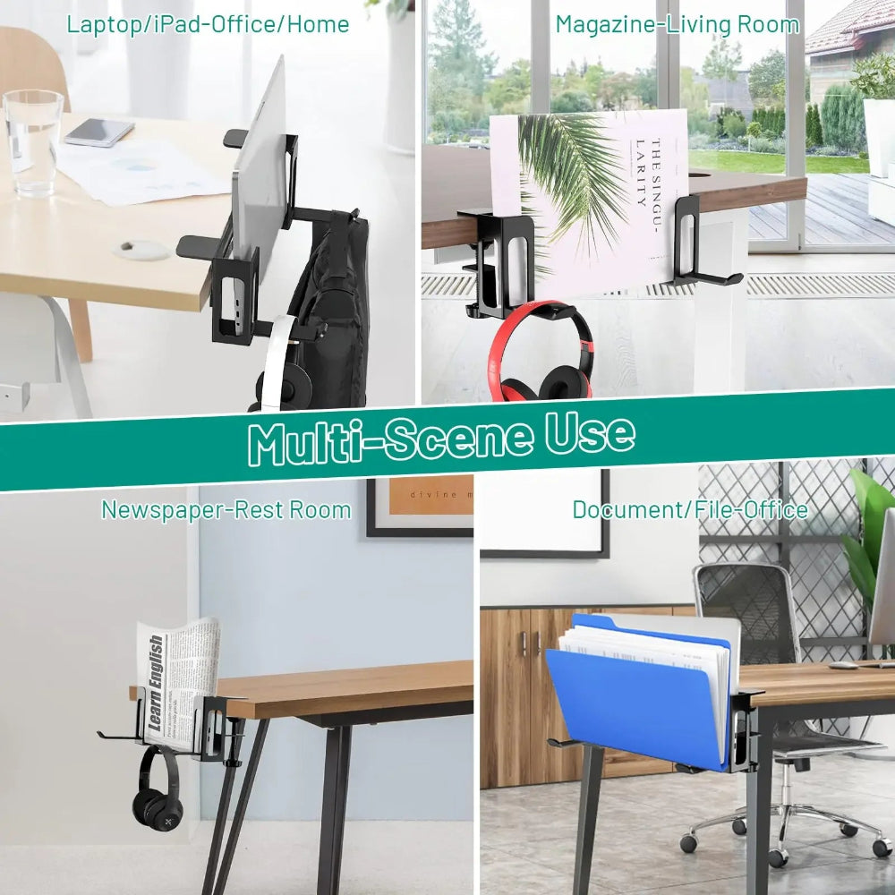 Steel Clamp Desk Side Laptop Holder Home Office Hanging Organizer