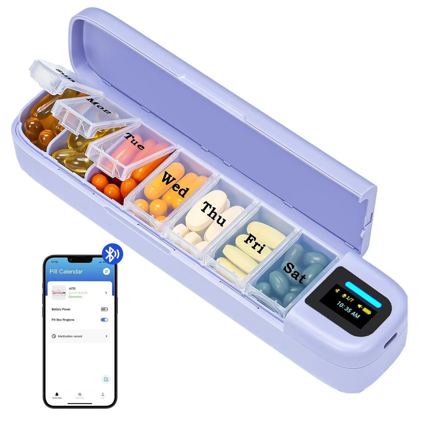 Bluetooth Smart Electronic Pill Case With Timer Clock 7 Day Portable Dispenser Box