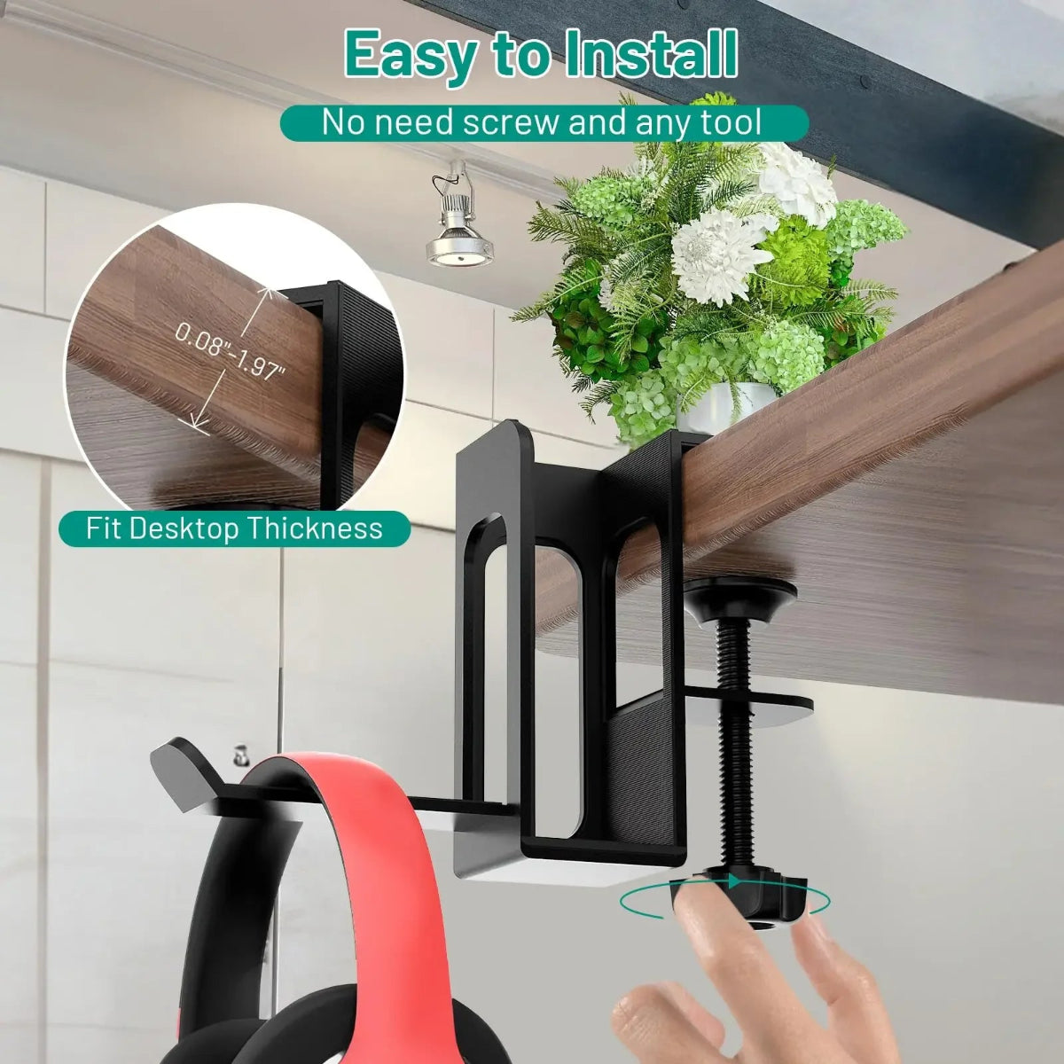 Steel Clamp Desk Side Laptop Holder Home Office Hanging Organizer