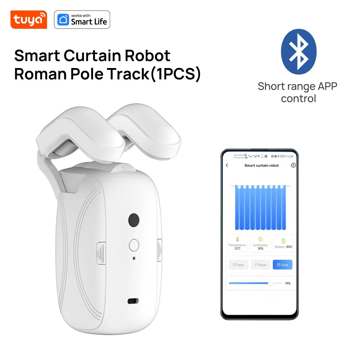 1Pcs Tuya Smart Curtain Robot Roman Rod Track App Controlsingle/Double (Works With Gateway For Remote Controli