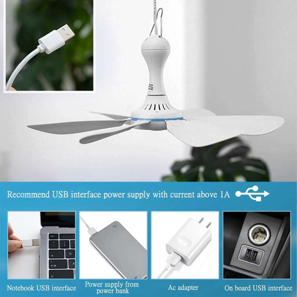 Usb Fan Silent 6 Blade Ceiling 4 Speed Hanging For Camping Bed Outdoor Camper Tents