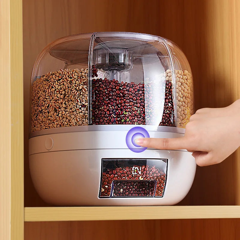360 Degree Rotating Rice Dispenser Sealed Dry Cereal Grain Bucket Moisture Proof Kitchen Food Container Storage Box