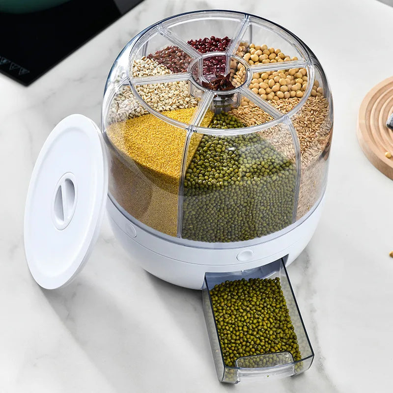 360 Degree Rotating Rice Dispenser Sealed Dry Cereal Grain Bucket Moisture Proof Kitchen Food Container Storage Box