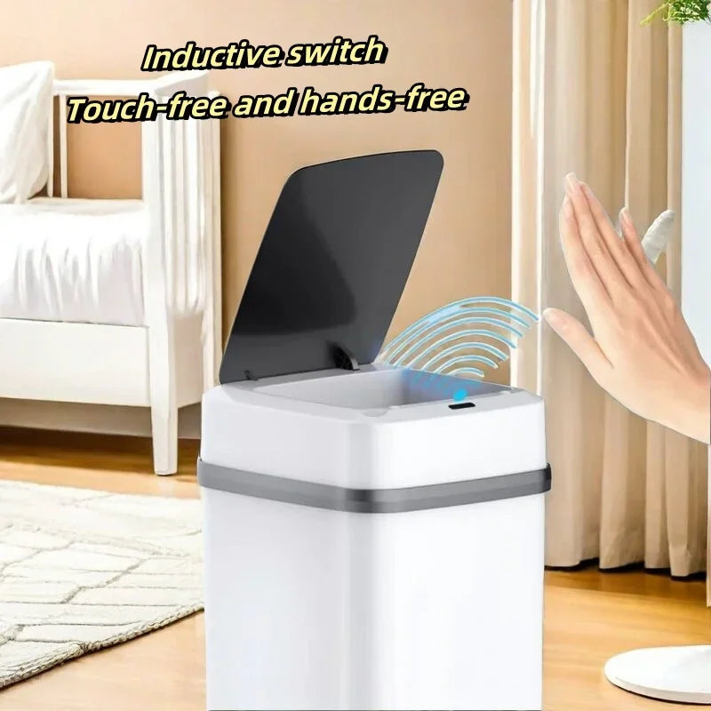 Automatic Sensor Trash Can Smart Touchless White Kitchen Bathroom Waterproof 13L Electric Garbage With Lid