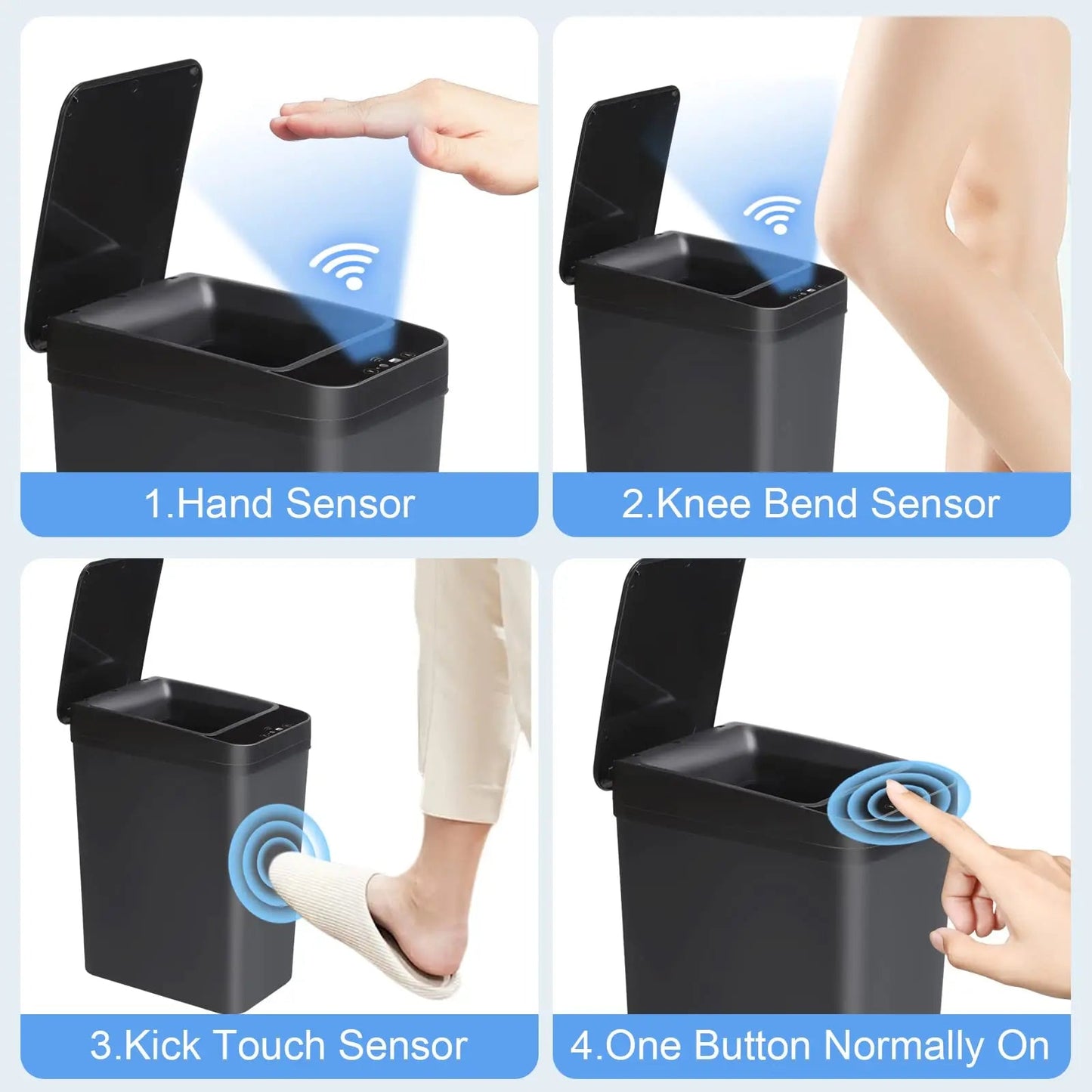 Bathroom Touchless Trash Can 12L Automatic Motion Sensor Lid Odor Proof Bin