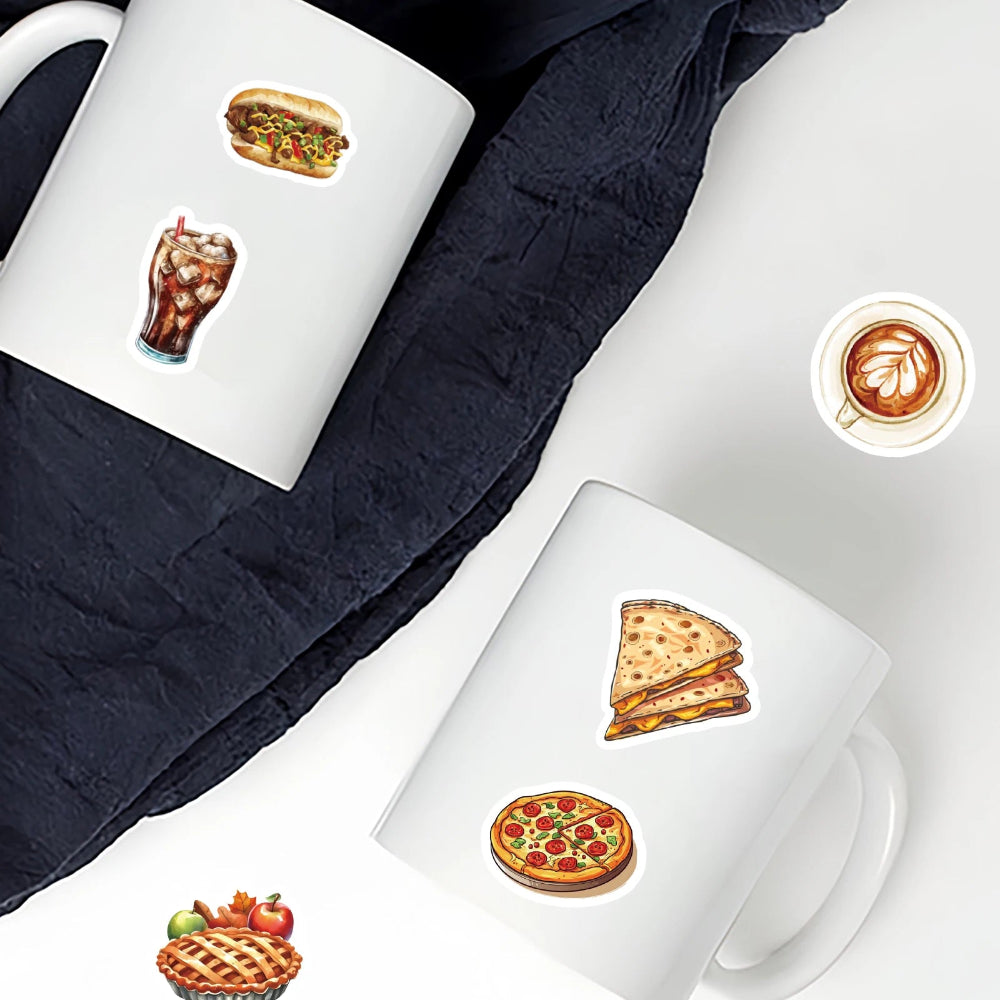 46Pcs Burger Pizza Coffee American Food Theme Stickers Decorated Notebook Water Bottle Diary Classic Toy Scrapbook Diy D