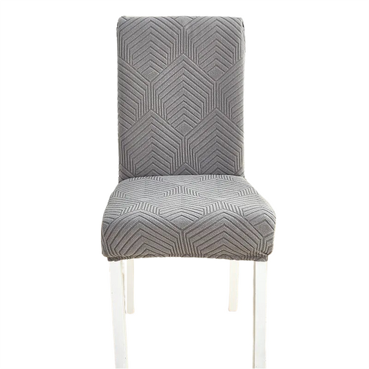 Chair Cover Dark Grey Geometric Lines Design Elastic Material For Dining Room