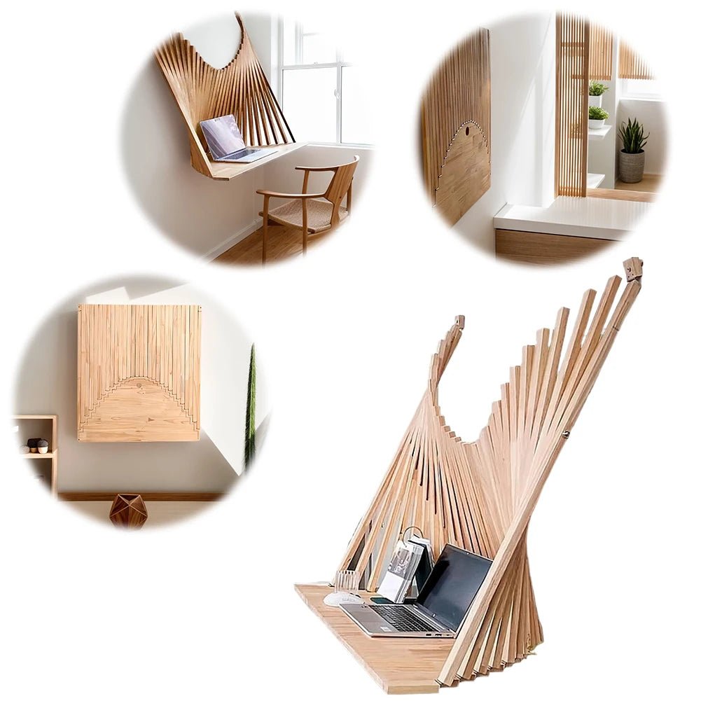 Folding Desk Wall Mounted Foldable Table Fashionable Creative Hanging Solid Wood Computer