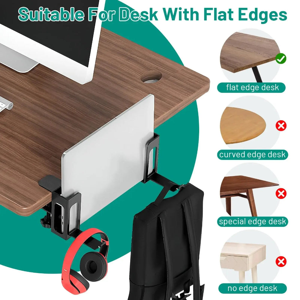 Steel Clamp Desk Side Laptop Holder Home Office Hanging Organizer