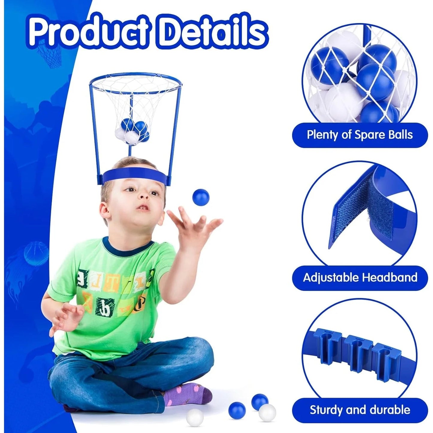 2 Pack Head Hoop Basketball Party Game For Kids Adults Adjustable Net Headband With 20 Balls Fun Gift Birthday