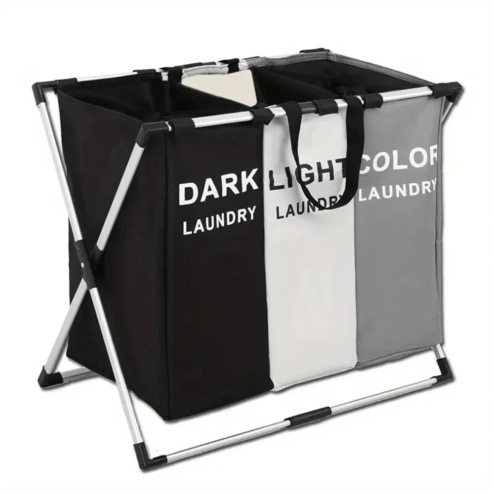3 Grids Laundry Basket Foldable Dirty Clothes Organizer Bathroom Waterproof Storage Large Hamper Three New