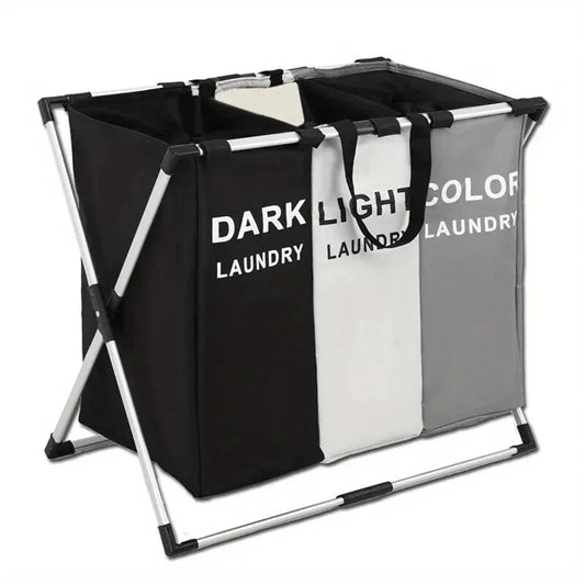 3 Grids Laundry Basket Foldable Dirty Clothes Organizer Bathroom Waterproof Storage Large Hamper Three New