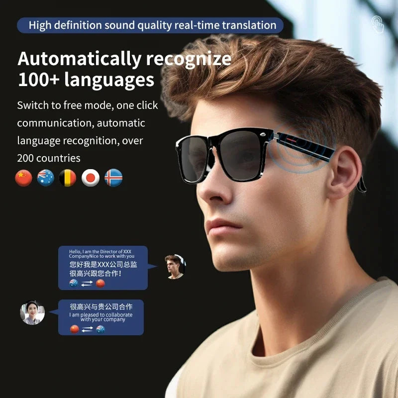 Smart Glasses Ai Translation 100+ Languages Real Time Bluetooth Music Sunglasses Men Women