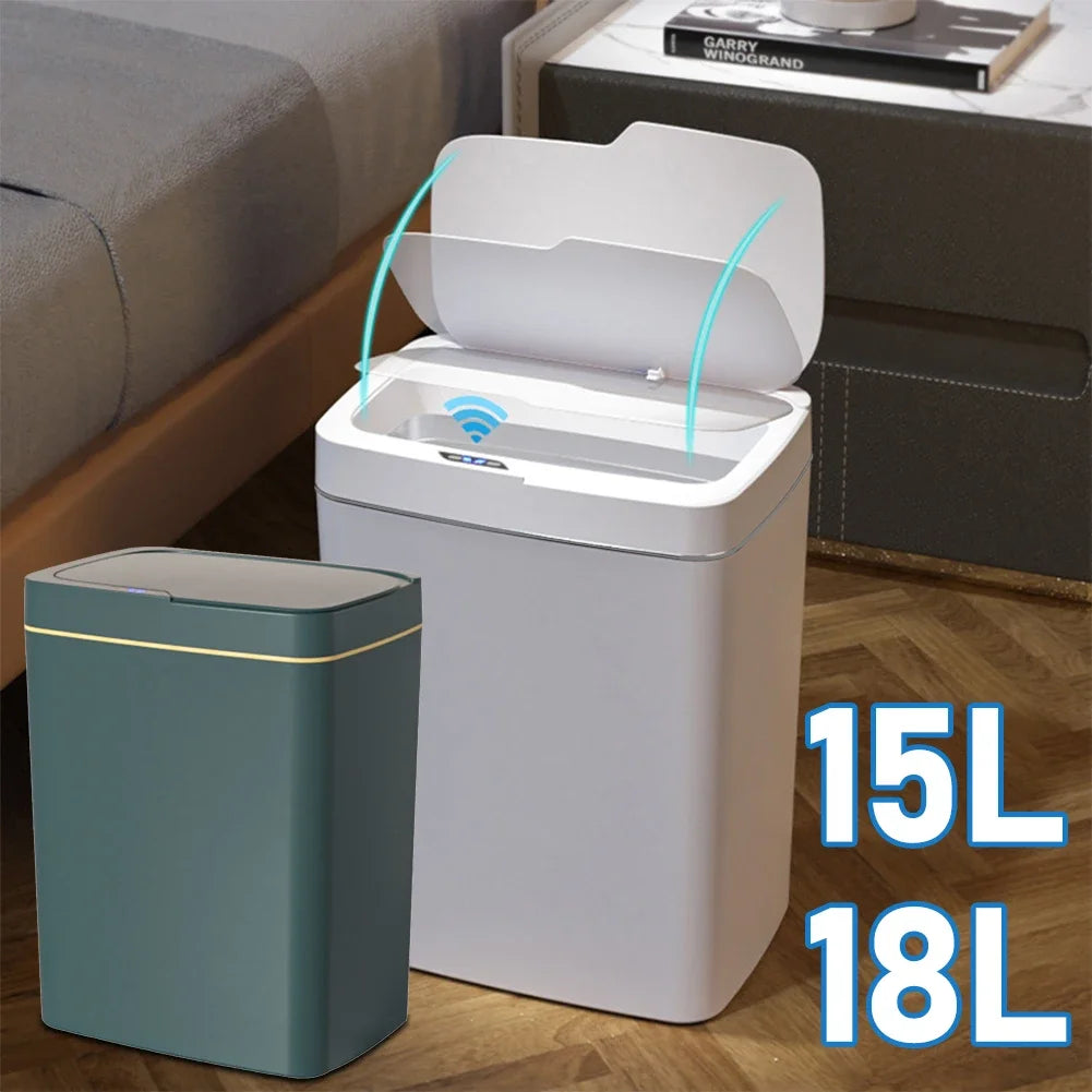 15/18L Smart Sensor Trash Can Waterproof Intelligent Touchless Quiet Auto Motion Rubbish For Kitchen Bathroom