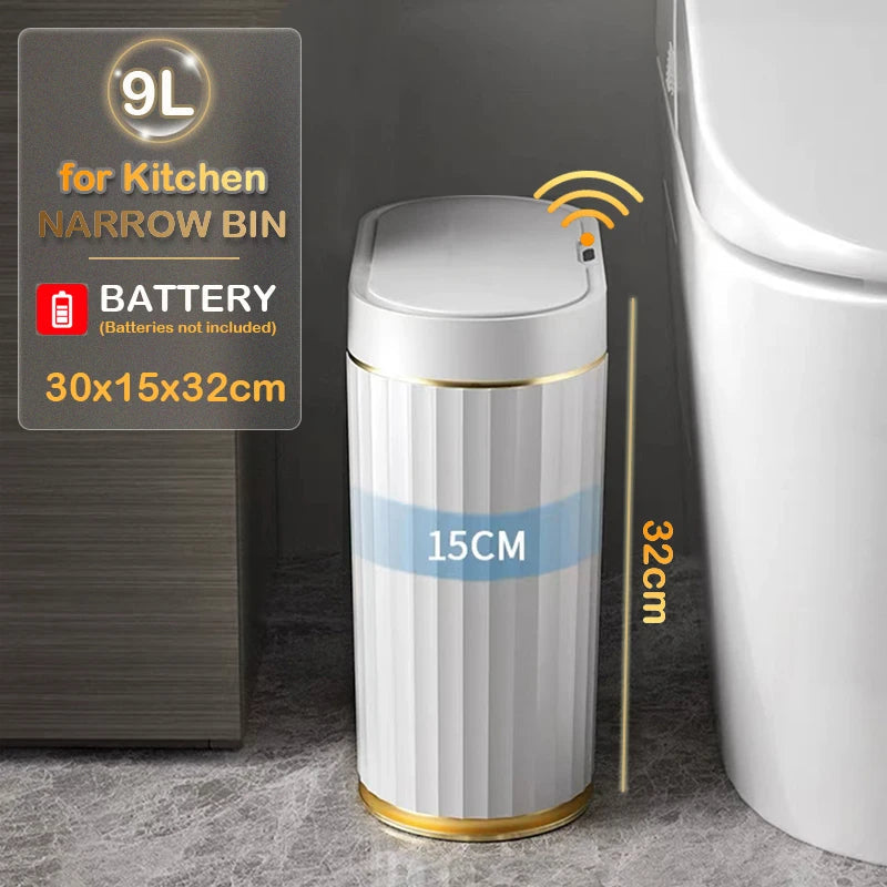 7/9L Automatic Sensor Trash Can Fashionable Roman Striped Bathroom Toilet Smart Kitchen Induction Garbage Bin Dustbin