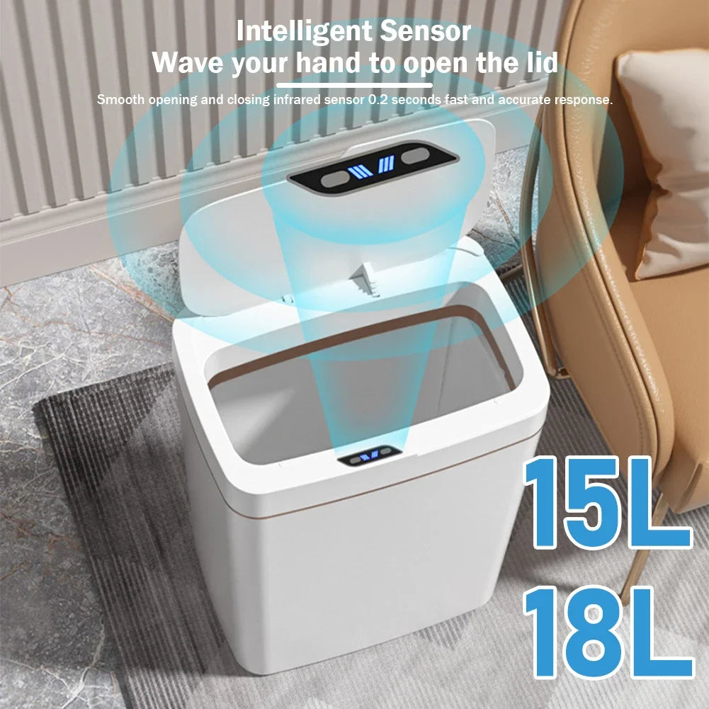 15/18L Smart Sensor Trash Can Waterproof Intelligent Touchless Quiet Auto Motion Rubbish For Kitchen Bathroom
