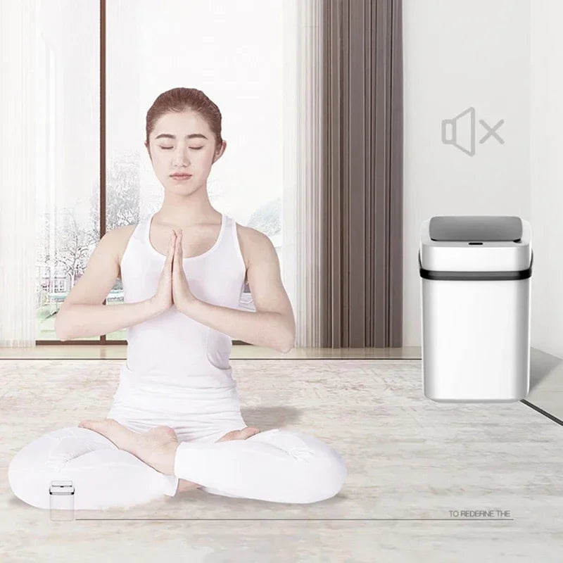 Automatic Sensor Trash Can Smart Touchless White Kitchen Bathroom Waterproof 13L Electric Garbage With Lid