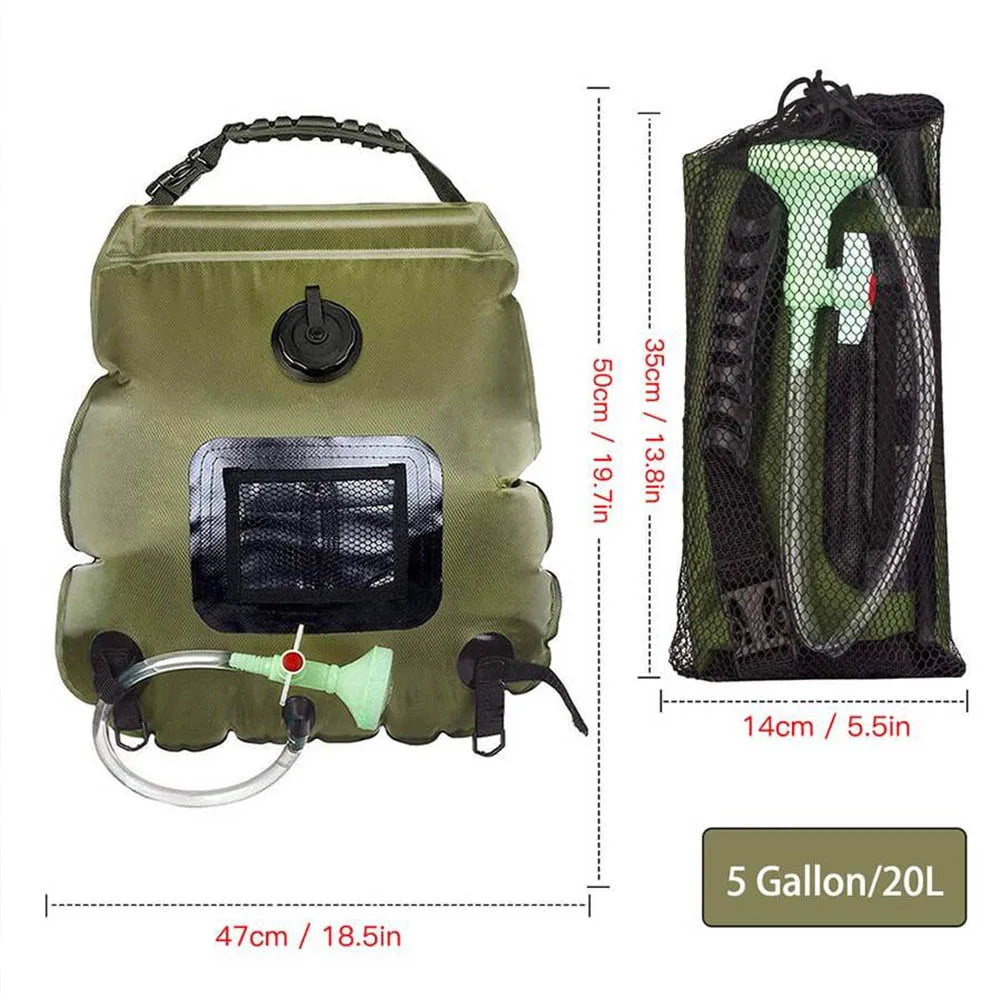Solar Shower Bag 20L Outdoor Heating Premium Camping Hot Water Temperature 45Ac With Removable Hose Head