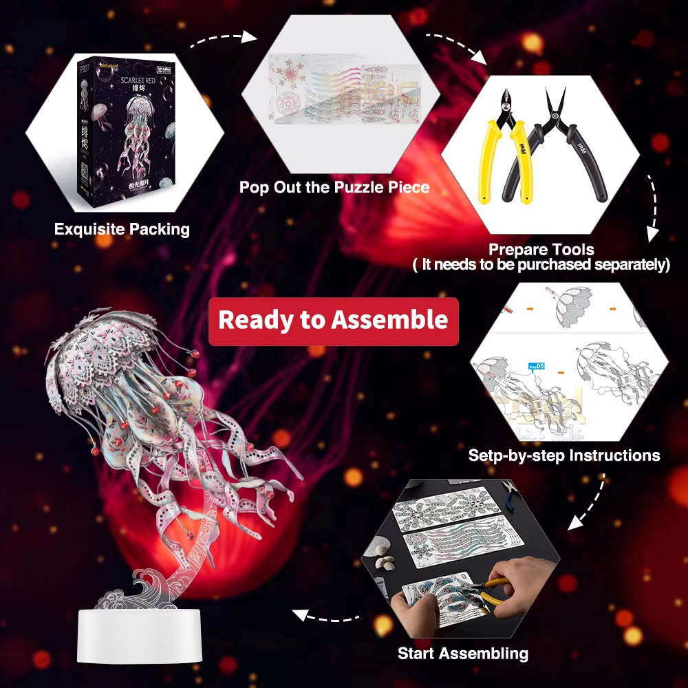 Piececool Model Building Kits Colourful Jellyfish Puzzle 3D Metal Diy Toys Jigsaw For Adult Brain Teaser Teens Gifts