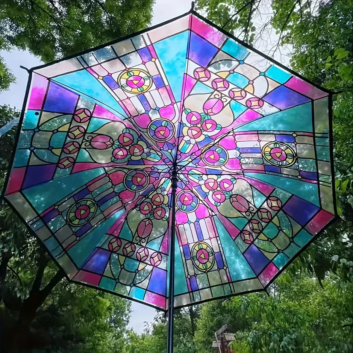 British Wind Rainforest Arch Transparent Umbrella Stained Glass Long Handle Automatic Large Romantic Sunny