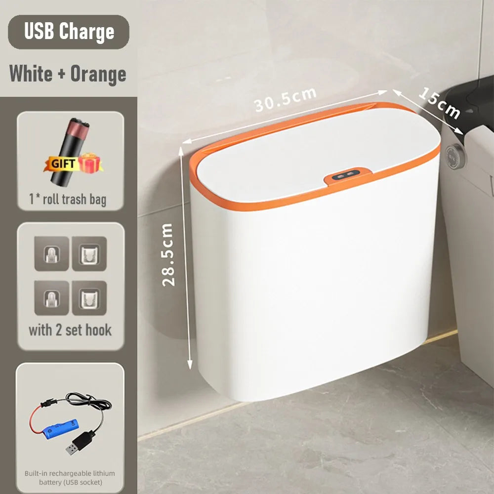 Wall Mounted 14L Smart Sensor Waterproof Electric Trash Can Waste Bin White