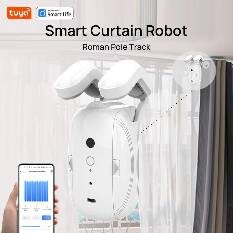 1Pcs Tuya Smart Curtain Robot Roman Rod Track App Controlsingle/Double (Works With Gateway For Remote Controli