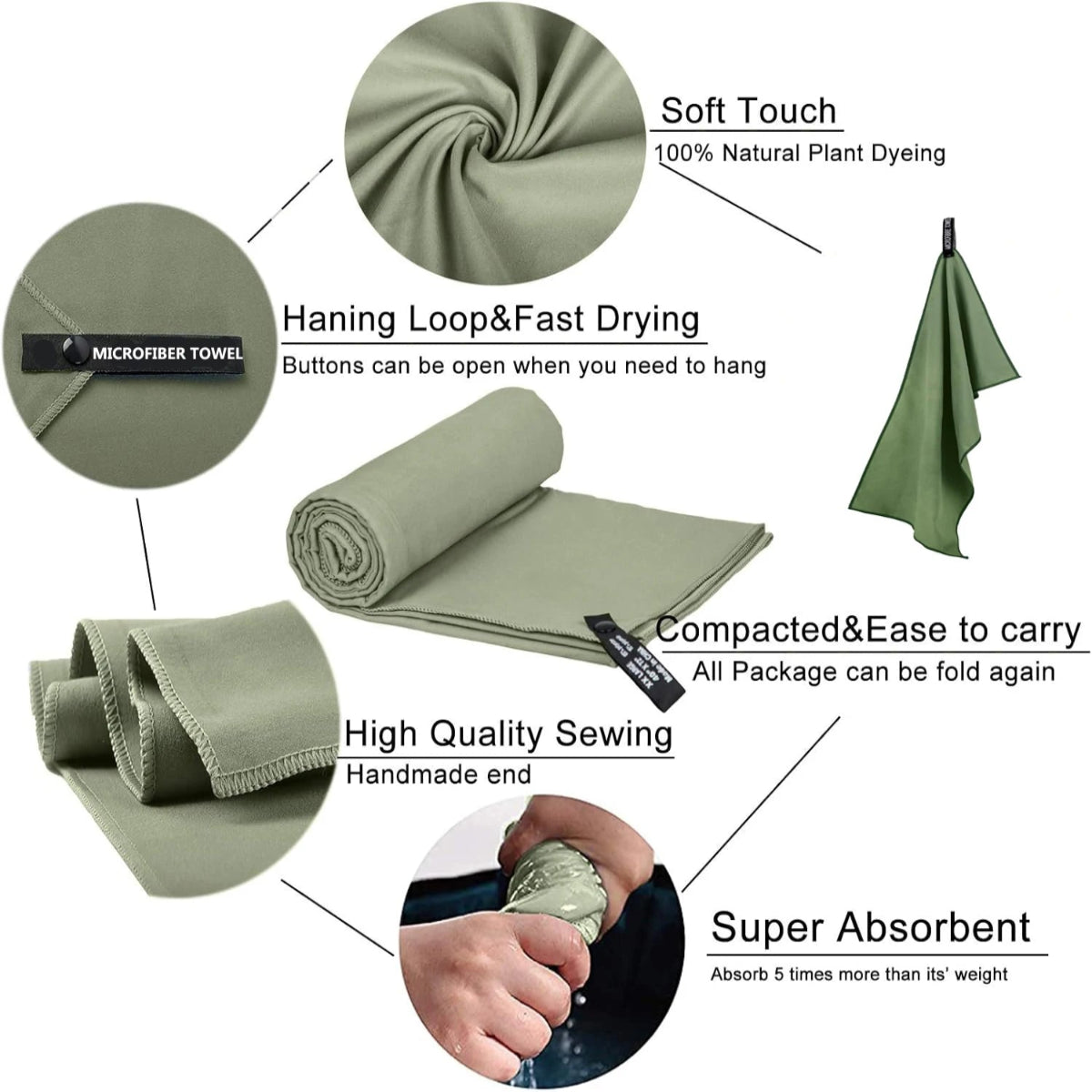 Quick Drying Microfiber Camping Towel Super Absorbent Gym/Swimming 40X80cm Lightweight Sports/Beach/ Travel Towels