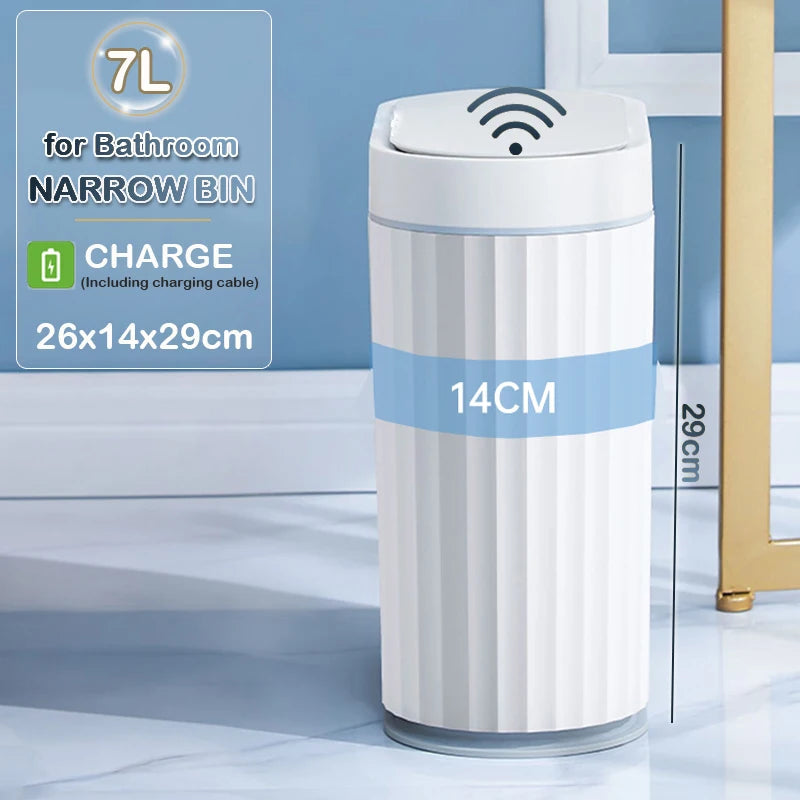 7/9L Automatic Sensor Trash Can Fashionable Roman Striped Bathroom Toilet Smart Kitchen Induction Garbage Bin Dustbin