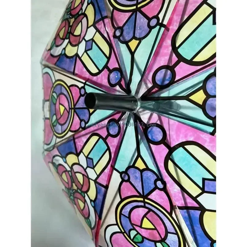 British Wind Rainforest Arch Transparent Umbrella Stained Glass Long Handle Automatic Large Romantic Sunny
