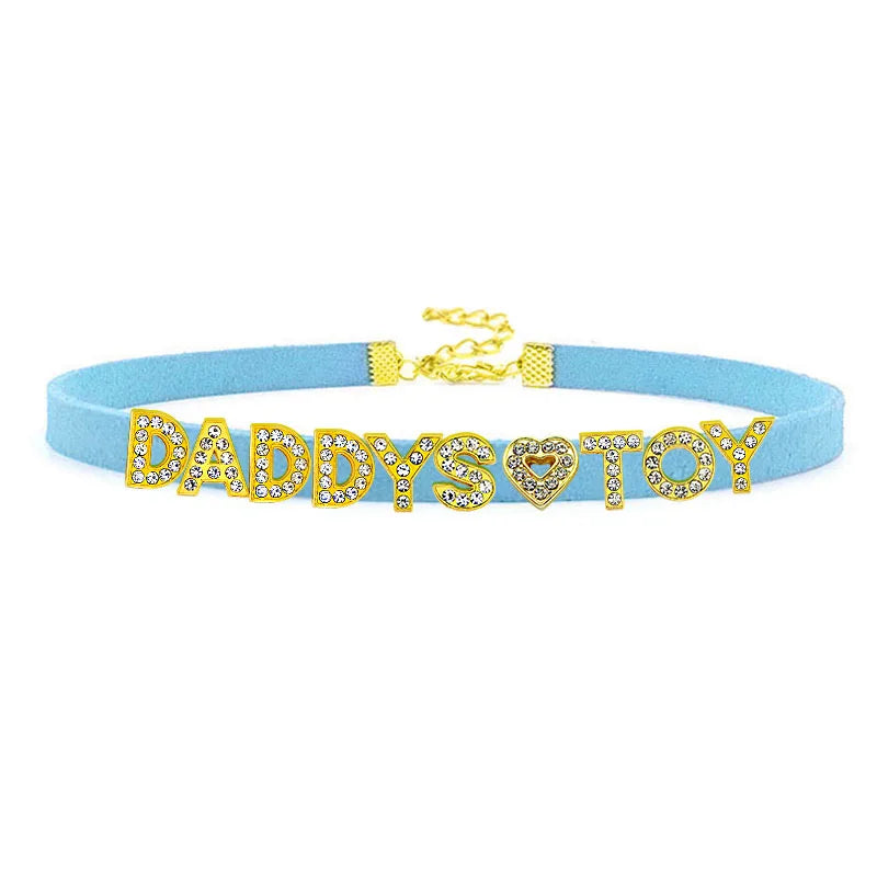 Sexy Gold Color Letters Daddys Toy Choker Collar Necklace Men Women Ddlg Role Age Play Suede Leather Chocker Cosplay Jew