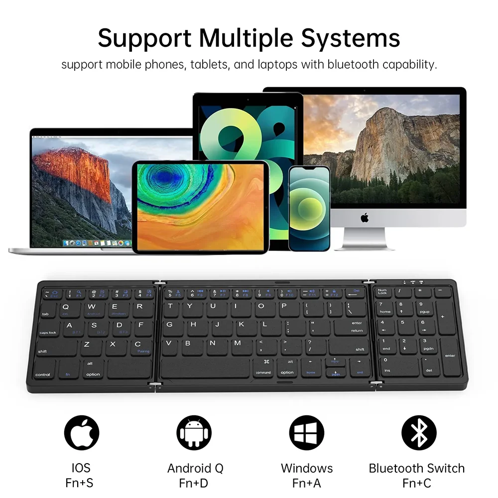 Foldable Wireless Bluetooth Keyboard Rechargeable Folding For Ipad Mobile Tablet Notebook Office Mini