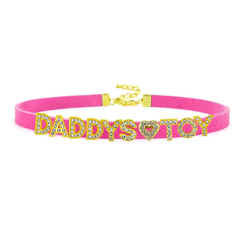 Sexy Gold Color Letters Daddys Toy Choker Collar Necklace Men Women Ddlg Role Age Play Suede Leather Chocker Cosplay Jew