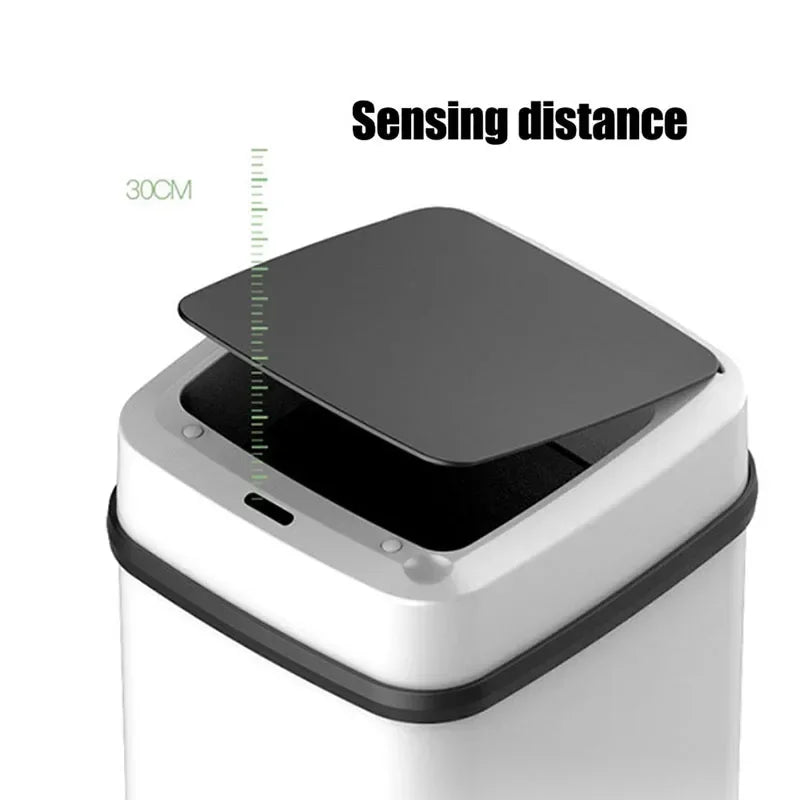 Automatic Sensor Trash Can Smart Touchless White Kitchen Bathroom Waterproof 13L Electric Garbage With Lid