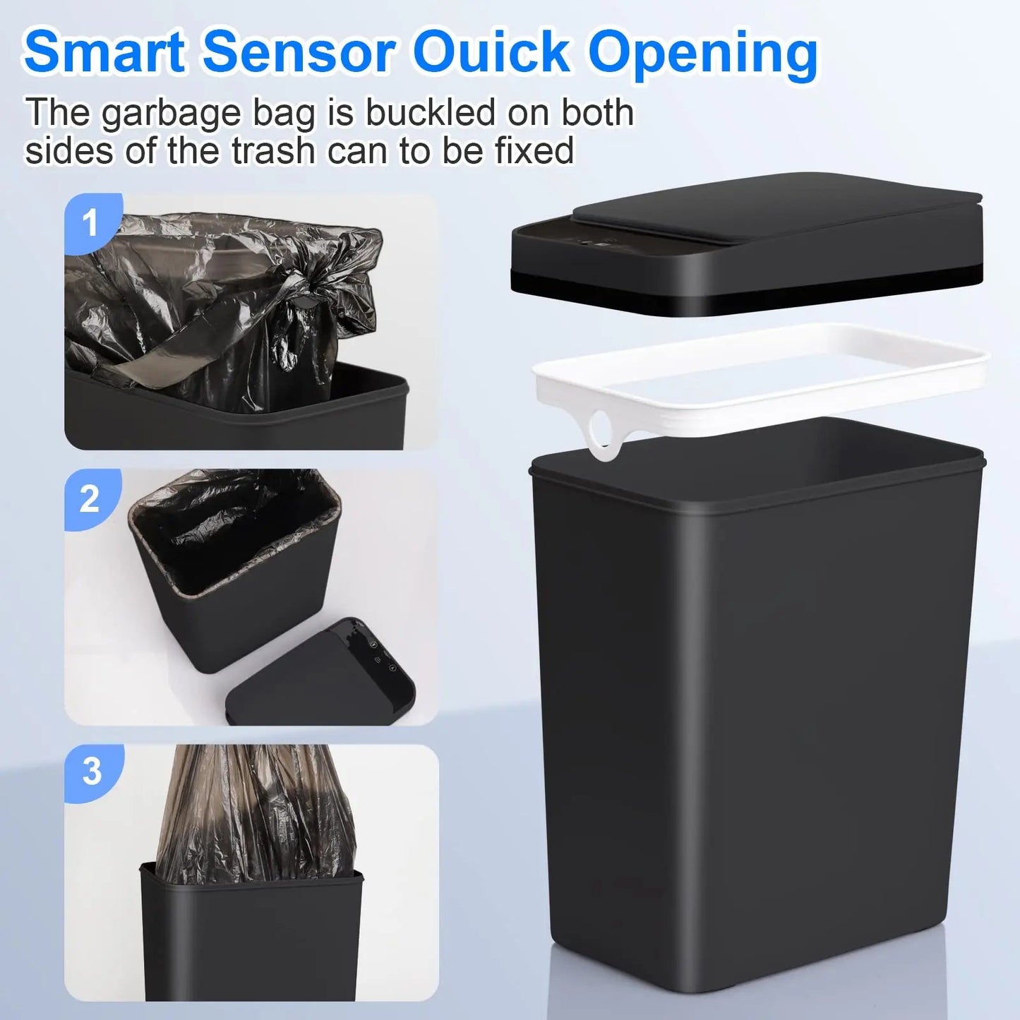 Bathroom Touchless Trash Can 12L Automatic Motion Sensor Lid Odor Proof Bin