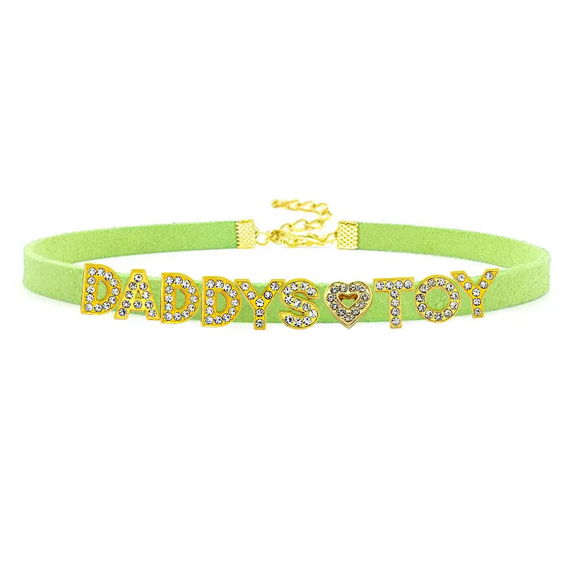 Sexy Gold Color Letters Daddys Toy Choker Collar Necklace Men Women Ddlg Role Age Play Suede Leather Chocker Cosplay Jew
