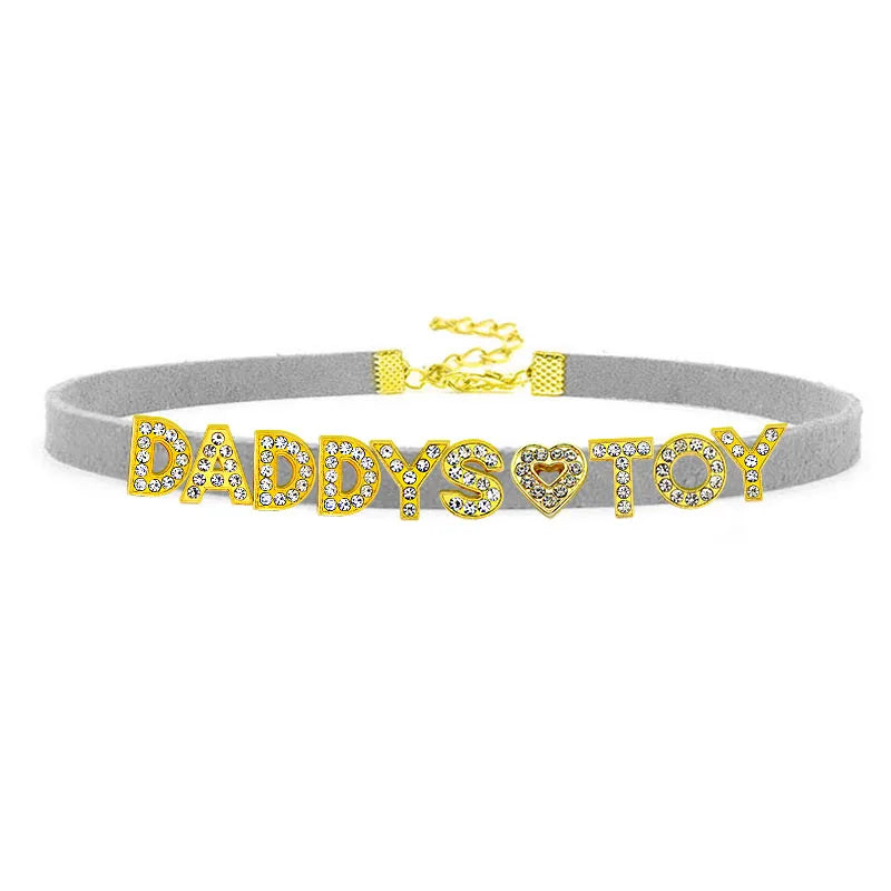 Sexy Gold Color Letters Daddys Toy Choker Collar Necklace Men Women Ddlg Role Age Play Suede Leather Chocker Cosplay Jew