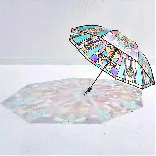 British Wind Rainforest Arch Transparent Umbrella Stained Glass Long Handle Automatic Large Romantic Sunny