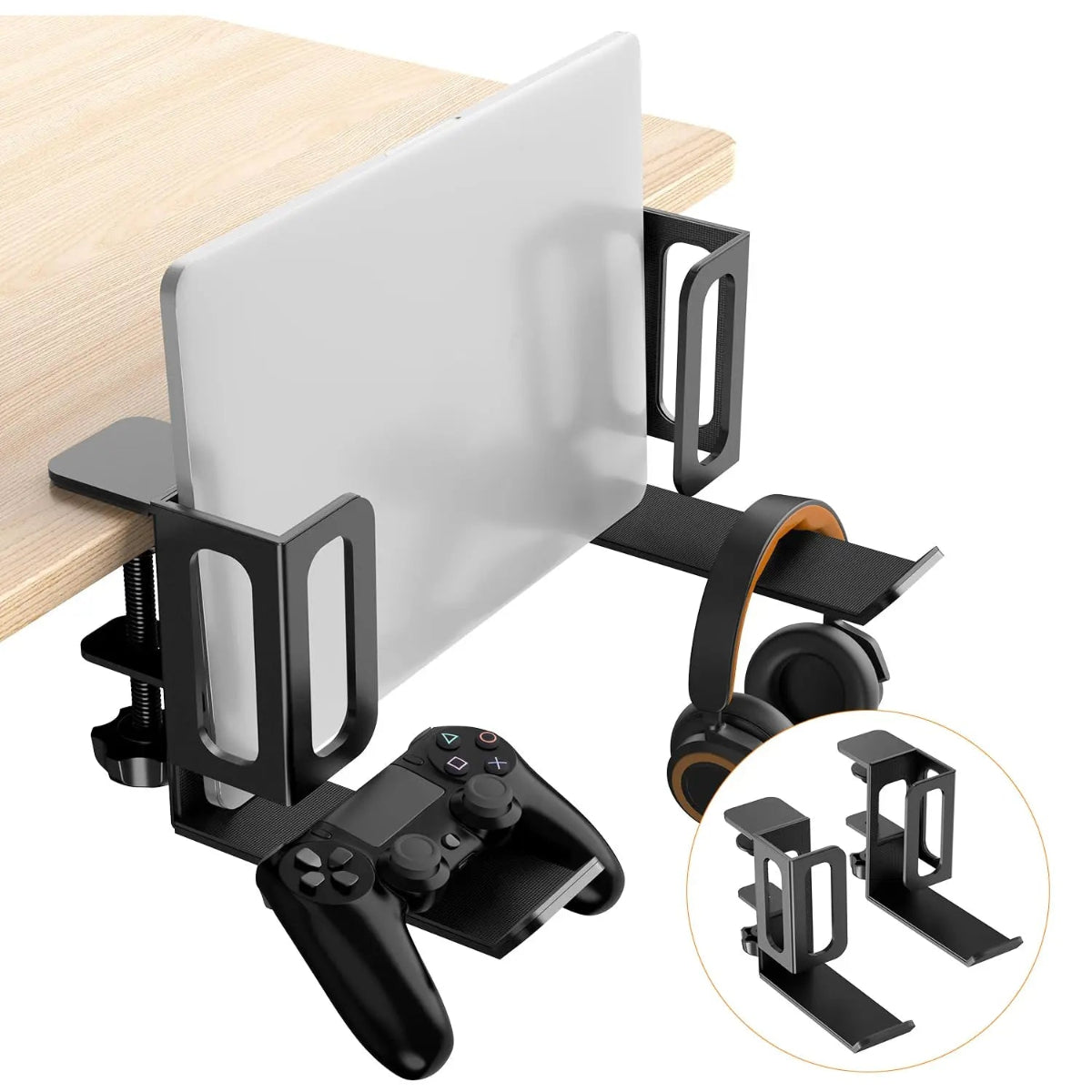 Steel Clamp Desk Side Laptop Holder Home Office Hanging Organizer