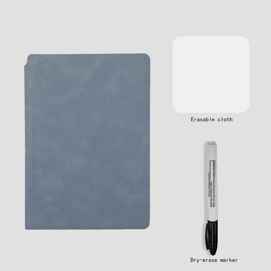 A5 Reusable Whiteboard Notebook Set With Pen Erasing Cloth Leather Memo Pad Weekly Planner Portable Stylish Office