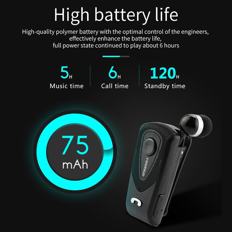 Retractable Bluetooth Headset With Caller Reminder And Anti Theft Vibration