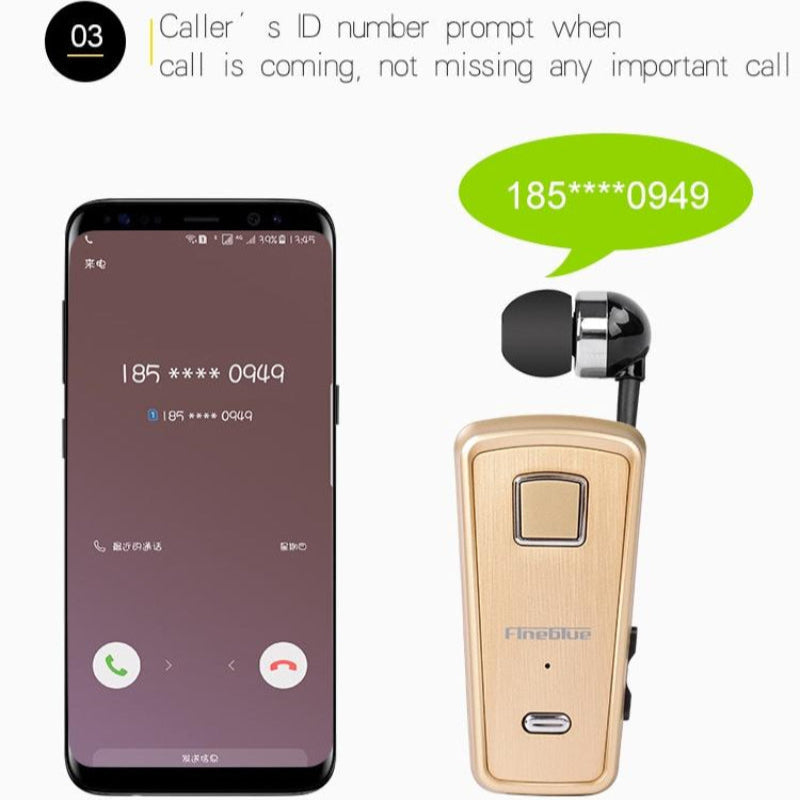 Retractable Bluetooth Headset With Caller Reminder And Anti Theft Feature