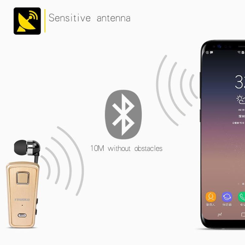 Retractable Bluetooth Headset With Caller Reminder And Anti Theft Feature