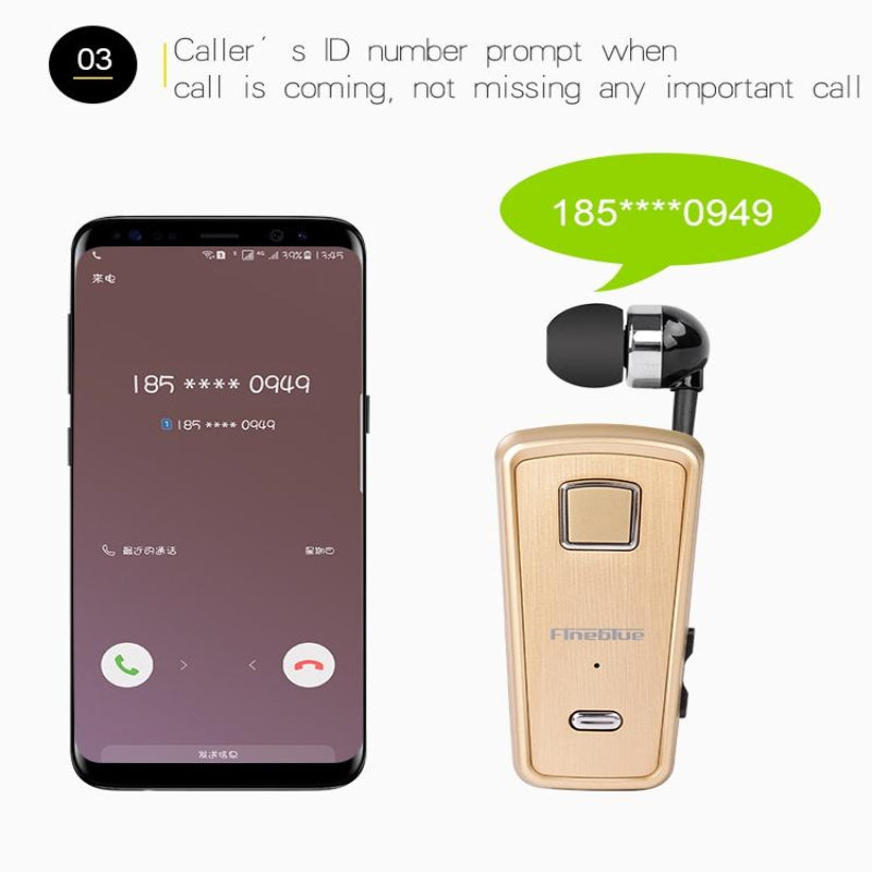 Retractable Bluetooth Headset With Caller Reminder And Anti Theft Feature