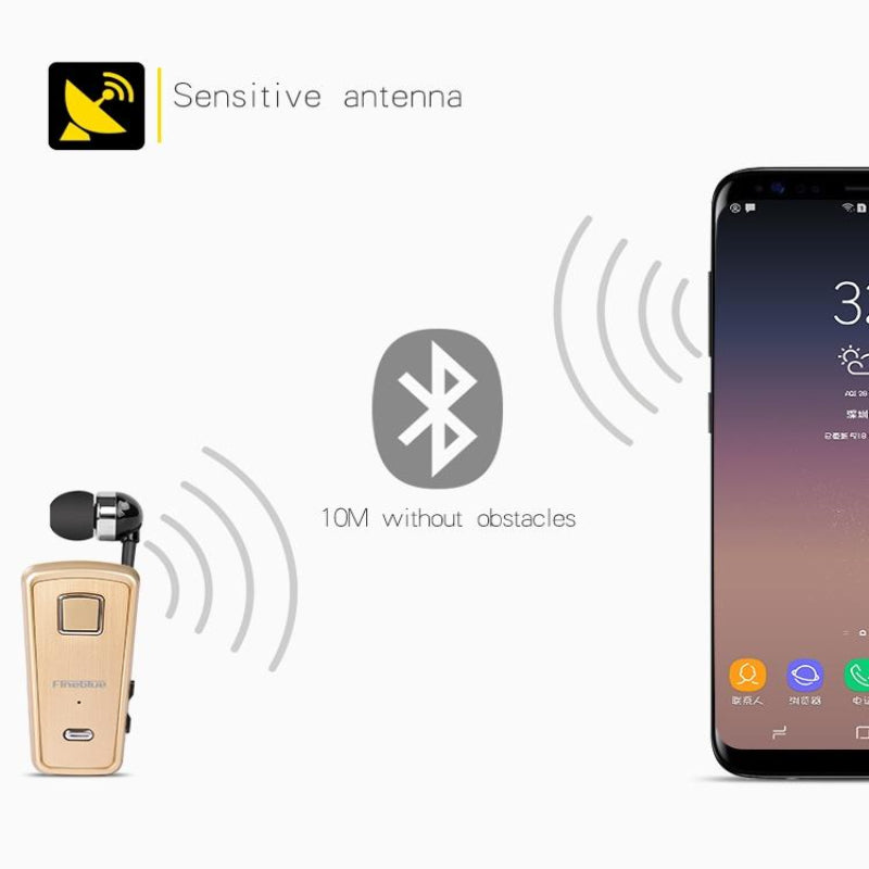 Retractable Bluetooth Headset With Caller Reminder And Anti Theft Feature