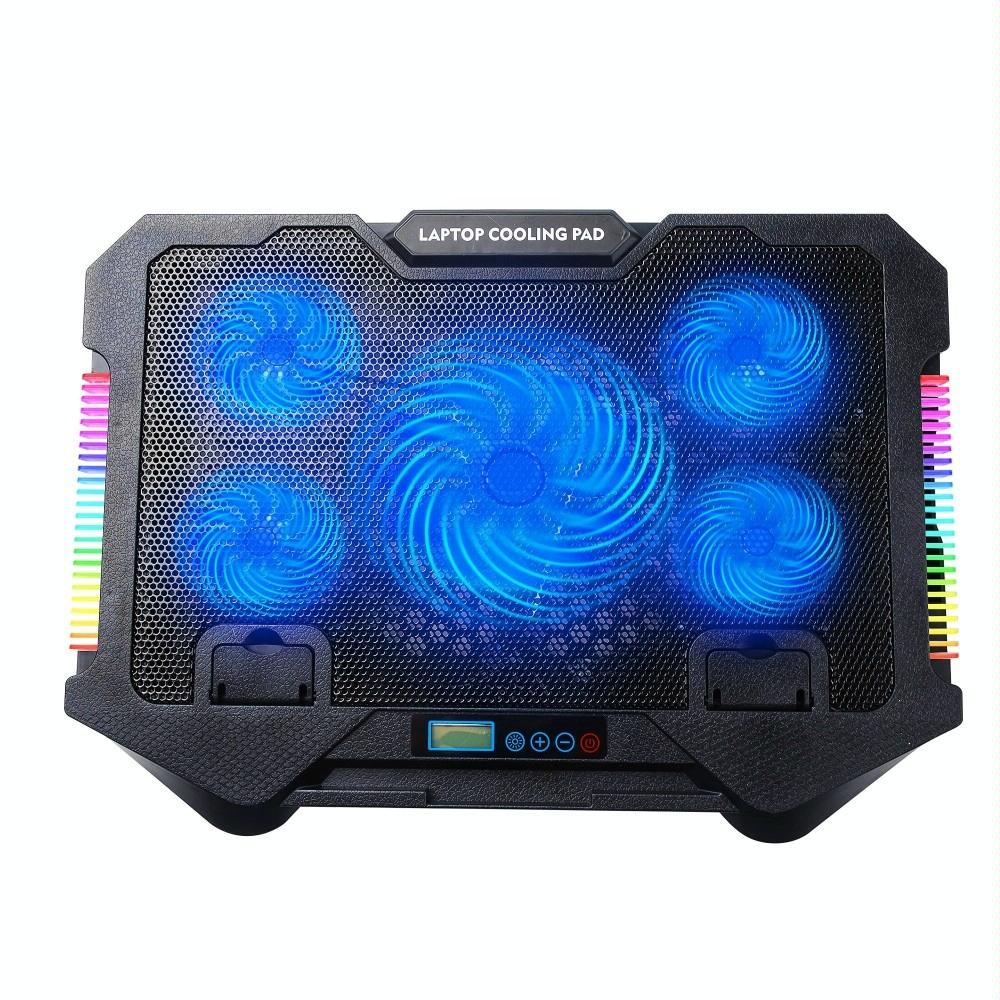 5 Fan Laptop Cooling Pad With Adjustable Stand And Phone Holder