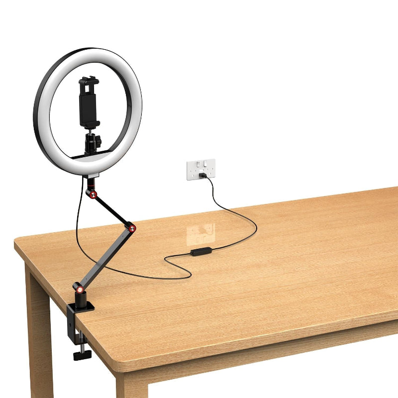 10 Inch Foldable Led Ring Light With Swing Arm Stand Phone Holder
